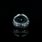 Moissanite Ring // Silver + Green + Blue (8.5)