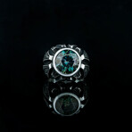 Moissanite Ring // Silver + Green + Blue (5.5)