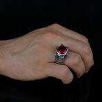 Round Garnet Ring // Red + Silver (6)