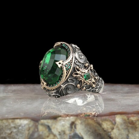 Green Stone Ring // Green + Silver (5)