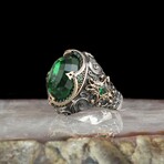 Green Stone Ring // Green + Silver (5.5)