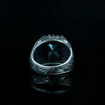 Hand Engraved Alexanderite Ring // Blue + Silver (8)