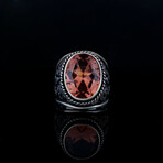 Color Changing Sultanite Ring // Red + Yellow + Orange + Silver (6.5)