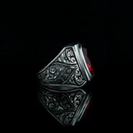 Unique Garnet Ring // Red + Silver (5.5)