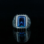 Hand Engraved Alexanderite Ring // Blue + Silver (7)