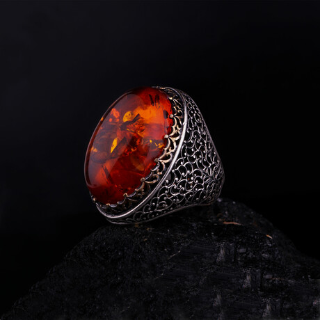Large Amber Ring // Orange + Silver (5)