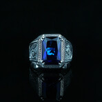 Emerald Cut Sapphire Ring // Blue + Silver (5.5)