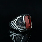 Red Cubic Zirconia Ring // Red + Silver (8.5)