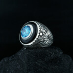 Blue Topaz Ring with Black Enamel // Silver (8.5)