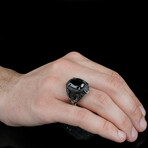 Phoenix Ring with Black Stone // Black + Silver (8)