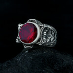 Round Garnet Ring // Red + Silver (7.5)