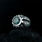 Moissanite Ring // Silver + Green + Blue (6.5)