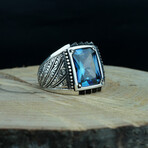 Hand Engraved Alexanderite Ring // Blue + Silver (6.5)