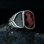 Red Cubic Zirconia Ring // Red + Silver (8.5)