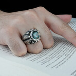 Moissanite Ring // Silver + Green + Blue (7.5)