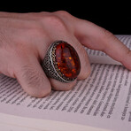Large Amber Ring // Orange + Silver (6.5)