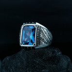 Hand Engraved Alexanderite Ring // Blue + Silver (9)