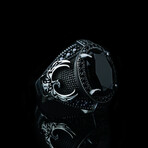 Phoenix Ring with Black Stone // Black + Silver (6)
