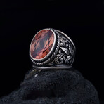 Color Changing Sultanite Ring // Red + Yellow + Orange + Silver (8.5)