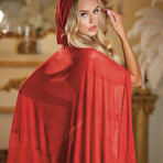 Lace + Mesh Cape With Attached Waist Belt // Red (One Size (M/L))