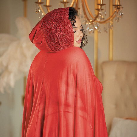 Lace + Mesh Cape With Attached Waist Belt // Red (One Size (M/L))