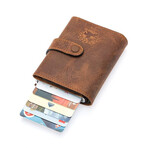 Westpolo Robin Genuine Aged Leather Unisex Magnetic Wallet + Card Holder // Tobacco