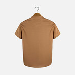 Slim-Fit Top Collar Short Sleeve Patterned Shirt I // Beige (M)