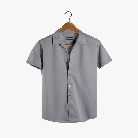 Slim-Fit Top Collar Short Sleeve Patterened Shirt // Anthracite (XS)
