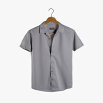 Slim-Fit Top Collar Short Sleeve Patterened Shirt // Anthracite (M)