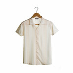 Slim-Fit Top Collar Short Sleeve Patterned Shirt II // Beige (S)
