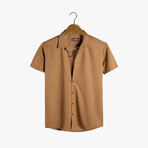 Slim-Fit Top Collar Short Sleeve Patterned Shirt I // Beige (L)