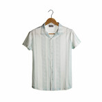 Slim-Fit Top Collar Short Sleeve Patterned Shirt I // Light Green (M)