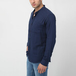Judge Collar Long Sleeve Linen Shirt // Navy Blue (L)