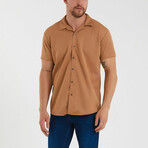 Slim-Fit Top Collar Short Sleeve Honeycomb Shirt // Beige (L)