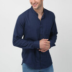 Judge Collar Long Sleeve Linen Shirt // Navy Blue (L)