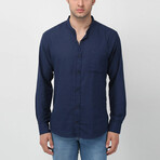 Judge Collar Long Sleeve Linen Shirt // Navy Blue (2XL)