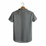 Slim-Fit Cropped Collar Short Sleeve Striped Shirt I // Black (L)