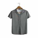 Slim-Fit Cropped Collar Short Sleeve Striped Shirt I // Black (S)