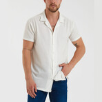 Slim-Fit Cropped Collar Short Sleeve Striped Shirt // Beige (2XL)