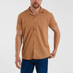 Slim-Fit Top Collar Short Sleeve Honeycomb Shirt // Beige (M)