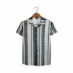 Slim-Fit Apas Collar Short Sleeve Patterned Shirt I // Dark Green (M)
