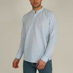 Classic Collar Long Sleeve Half Pop Linen Shirt // Ice Blue (XS)