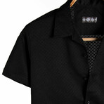 Slim-Fit Cropped Collar Short Sleeve Patterned Shirt I // Black (XL)