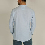 Classic Collar Long Sleeve Half Pop Linen Shirt // Ice Blue (S)