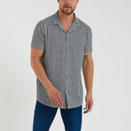 Slim-Fit Cropped Collar Short Sleeve Striped Shirt // Black (L)