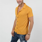 Apas Collar Line Textured Short Sleeve Shirt // Mustard (L)