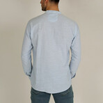 Classic Collar Long Sleeve Half Pop Linen Shirt I // Ice Blue (S)
