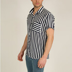 Straight Striped Short Sleeve Pocket Shirt // Navy Blue (XL)