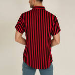 Straight Striped Short Sleeve Pocket Shirt // Red (L)