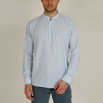 Classic Collar Long Sleeve Half Pop Linen Shirt I // Ice Blue (XS)